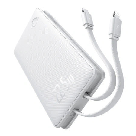 Powerbank Baseus Airpow Lite 10000mAh 22,5W z wbudowanymi kablami USB-C i Lightning - biały
