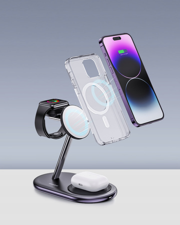 INNOSTYLE MAGSTATION ŁADOWARKA INDUKCYJNA 3W1 DO MAGSAFE IPHONE AIRPODS WATCH STACJA ŁADOWANIA CZARNA