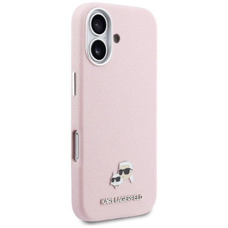 Etui Karl Lagerfeld Karl & Choupette Head Pins Saffiano MagSafe do iPhone 17 różowy