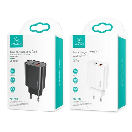 USAMS ŁADOWARKA 20W 1XUSB-C 1XUSB PD3.0 DO TELEFONÓW HUAWEI XIAOMI SAMSUNG