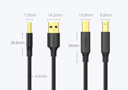 Ugreen kabel USB Typ B do drukarki (męski) - USB 2.0 (męski) 480 Mbps 1,5 m czarny (US135 10350)