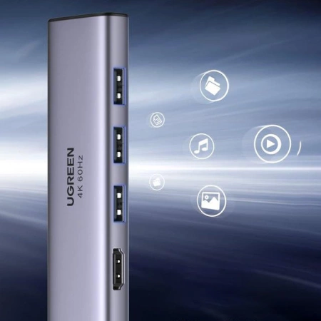 UGREEN HUB USB TYP C 6W1 DO TELEFONÓW 3x USB 3.2 HDMI 4K 60Hz CZYTNIK SD TF