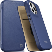 iCarer CE Premium Leather Folio Case skórzane etui iPhone 14 Pro Max z klapką magnetyczne MagSafe niebieski (WMI14220716-BU)