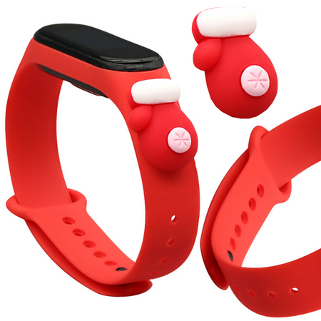 Strap Xmas opaska do Xiaomi Mi Band 6 / Mi Band 5 świąteczny silikonowy pasek bransoletka czerwony (rękawiczka)