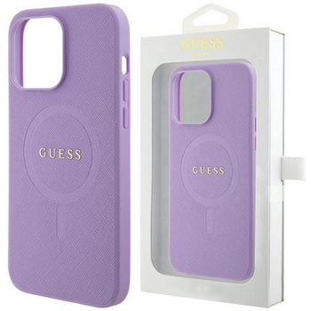 Etui Guess Saffiano MagSafe do iPhone 15 Plus - fioletowe