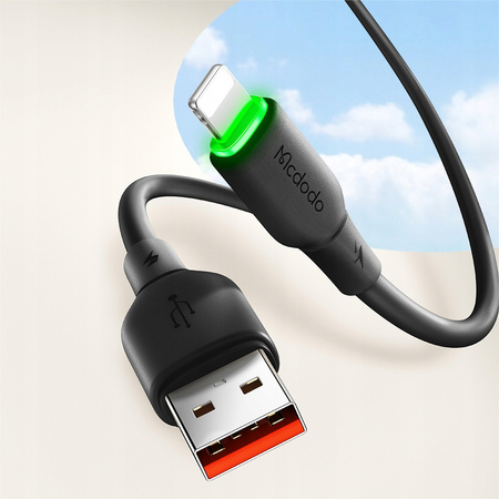 MCDODO ŁADOWARKA KABEL USB LIGHTNING SZYBKIEGO ŁADOWANIA DO IPHONE 1M LED CZARNY