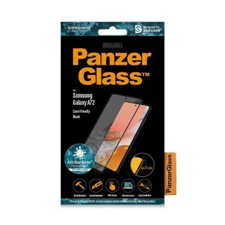Szkło PanzerGlass E2E Microfracture antybakteryjne na Samsung Galaxy A72 - z czarną ramką