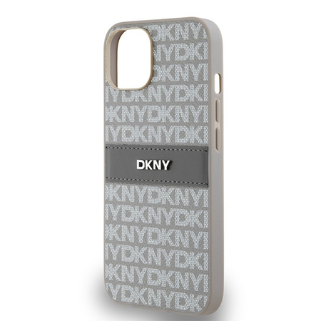 DKNY ETUI HARDCASE DO IPHONE 14 15 136.1 LEATHER MONO STRIPE & METAL LOGO