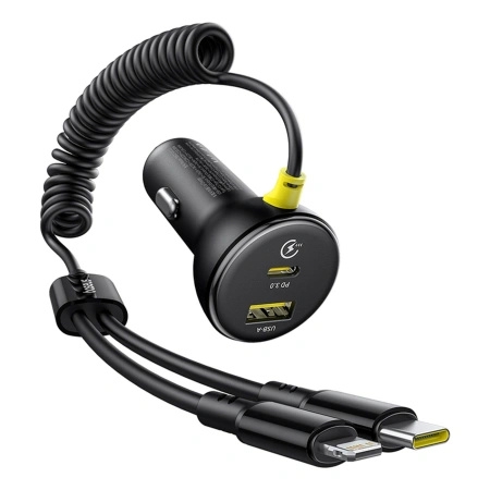 BASEUS ŁADOWARKA SAMOCHODOWA CIRCULAR 60W Z USB-A USB-C DO LIGHTNING