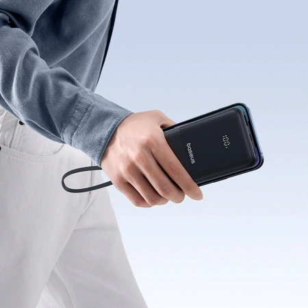 Powerbank Baseus Lipow 10000mAh 22.5W z podwójnym wbudowanym kablem z wyświetlaczem (z dodatkowym czarnym kablem Baseus Simple USB-A - USB-C 3A 0,2m) - czarny