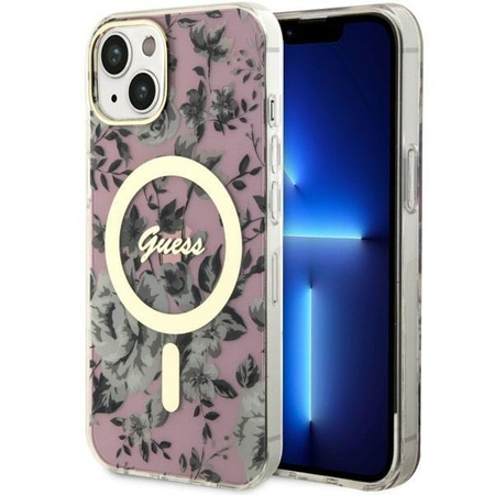 Etui Guess GUHMP14MHCFWSP na iPhone 14 Plus 6.7" - różowe Flower MagSafe