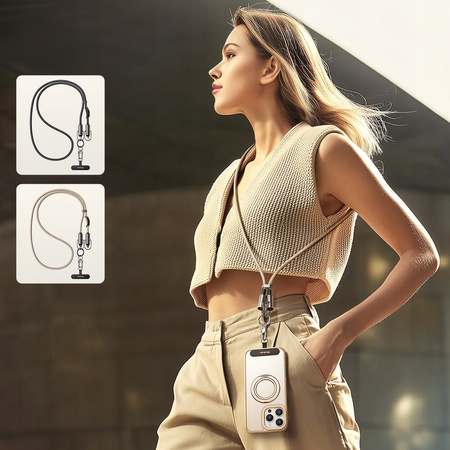 MCDODO SMYCZ DO TELEFONU NA SZYJE WKŁADKA CROSSBODY BEŻOWA KABEL USB-C 60W