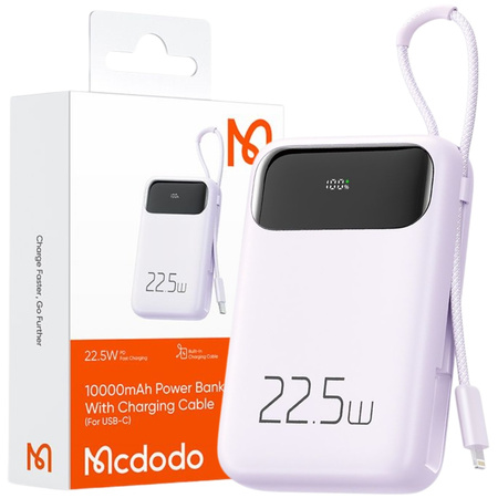 MCDODO POWERBANK 10000MAH WITH DISPLAY USB USB-C 22.5W + LIGHTNING CABLE