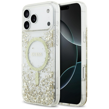 Etui Guess Resin Bottom Glitter MagSafe  do iPhone 17 Pro Max złoty