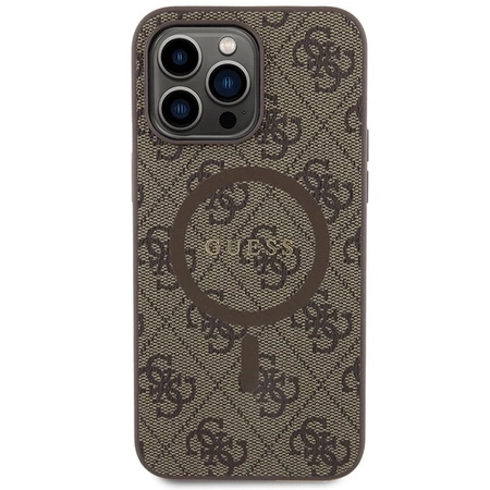 Etui Guess 4G Collection Leather Metal Logo MagSafe na iPhone 14 Pro Max - brązowe