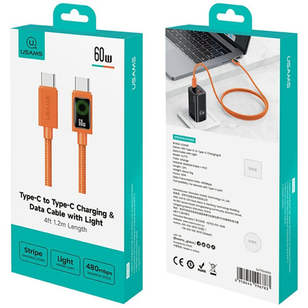 Kabel USAMS SJ773 PD 60W USB-C/USB-C     1.2m pomarańczowy