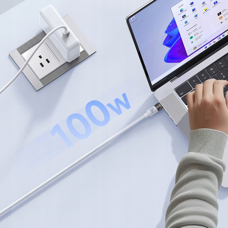 MCDODO KABEL USB-C SZYBKIE ŁADOWANIE USB TYP C 5A 100W 1M LED BIAŁY