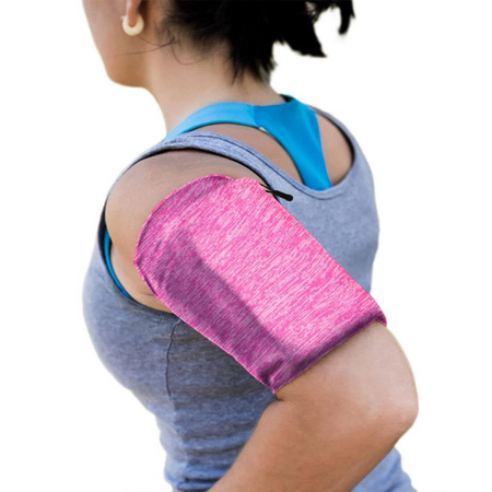 Elastyczny materiałowy armband opaska na ramię do biegania fitness XL różowa
