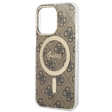 Guess zestaw ładowarka MagSafe + etui do iPhone 13 Pro Max 6,7" brązowe 4G Print (GUBPP13XH4EACSW)