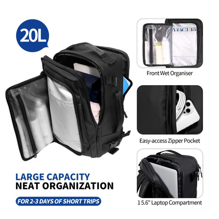 TECH-PROTECT DEFENDER S50 RYANAIR & WIZZAIR TRAVEL LAPTOP CABIN BACKPACK 20L 40x20x25 BLACK
