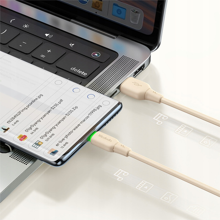 MCDODO KABEL USB-C SZYBKIE ŁADOWANIE DO SAMSUNG XIAOMI TYP C 6A 100W 1M LED BEŻOWY