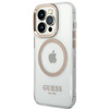 Etui Guess GUHMP14LHTRMD na iPhone 14 Pro - złote Metal Outline Magsafe