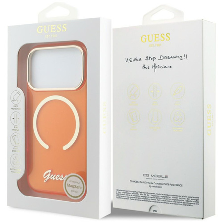 Etui Guess IML Script Metal MagSafe do   iPhone 17 Pro Max pomarańczowy