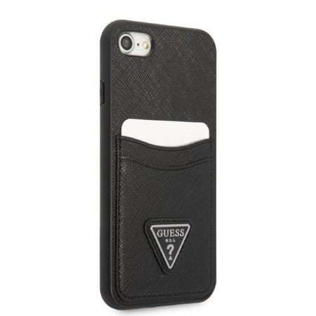 Etui Guess GUHCI8PSATPK na iPhone 7 / 8 / SE 2020 / SE 2022 hardcase - czarne Saffiano Triangle Logo Cardslot