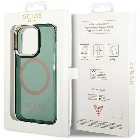 Etui Guess GUHMP14XHTCMA na iPhone 14 Pro Max zielony/khaki Gold Outline Translucent MagSafe