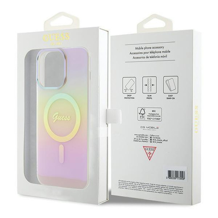 Etui Guess IML Iridescent MagSafe na iPhone 15 Pro - różowe