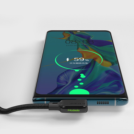 Mcdodo Glue angle 90° spring LED USB type-C phone cable 1.8m black CA-7310