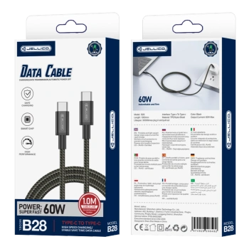 JELLICO kabel B28 USB-C - USB-C PD 60W 1M Czarny