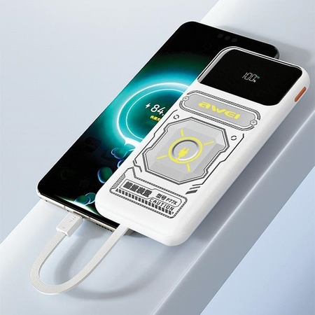 AWEI POWERBANK Z KABLEM DO LIGHTNING P77K 10000MAH 22.5W DO IPHONE 11 12 13