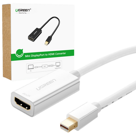 Ugreen kabel adapter przejściówka FHD (1080p) HDMI (żeński) - Mini DisplayPort (męski - Thunderbolt 2.0) biały (MD112 10460)