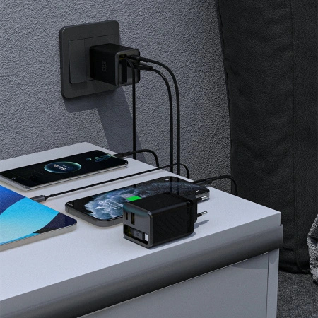 Ładowarka sieciowa Dudao A67EU GaN 67W z wbudowanym zwijanym kablem USB-C Power Delivery Quick Charge - czarna