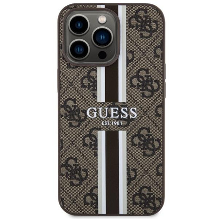 Etui Guess GUHMP13XP4RPSW na iPhone 13 Pro Max 6.7" - brązowe 4G Printed Stripes MagSafe