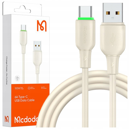 MCDODO USB-C FAST CHARGING CABLE FOR SAMSUNG XIAOMI TYPE C 6A 100W 1M LED BEIGE