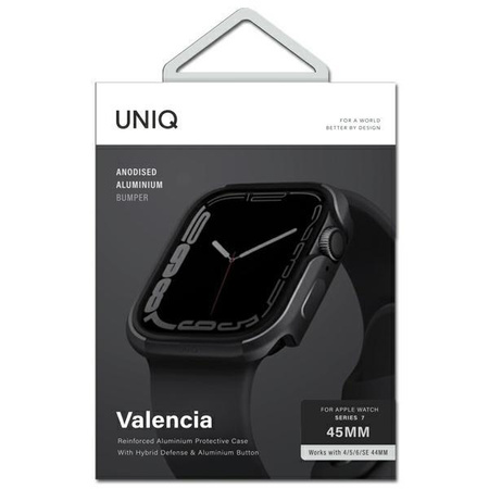 UNIQ etui Valencia Apple Watch Series 4/5/6/7/8/SE/SE2 45/44mm. grafitowy/graphite