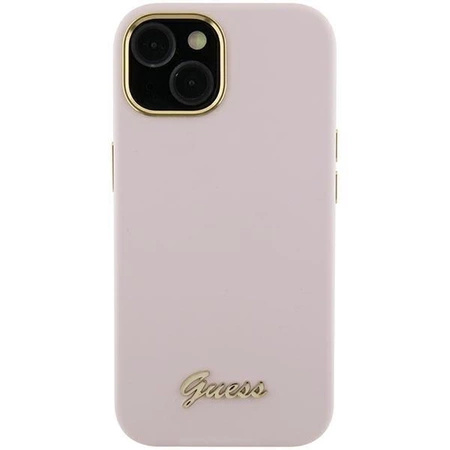 Etui Guess Silicone Script Metal Logo & Frame na iPhone 15 Pro Max - różowe