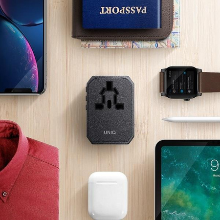 Uniq Ład. siec. Voyage World Adapter 33W + 2xUSB + PD 18W + QC 3.0 - szare (LITHOS Collective)