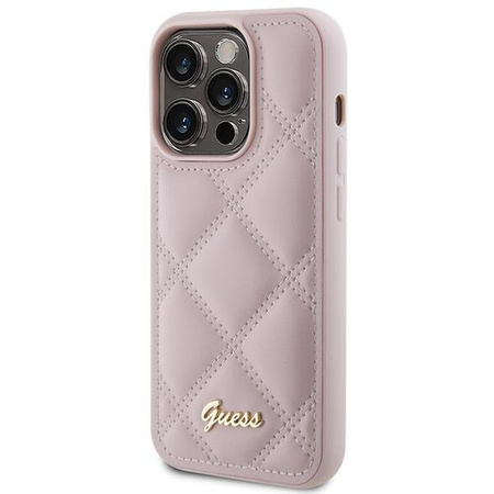 Etui Guess Quilted Metal Logo na iPhone 15 Pro - różowe