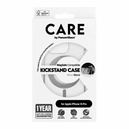 Etui CARE by PanzerGlass Kickstand Case MagSafe na iPhone 15 Pro - srebrne