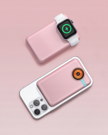 INNOSTYLE POWERDUO 2W1 SZYBKI POWERBANK INDUKCYJNY DO MAGSAFE WATCH 10000MAH RÓŻOWY