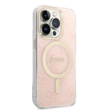 Guess zestaw ładowarka MagSafe + etui do iPhone 14 Pro 6,1" różowe 4G Print(GUBPP14LH4EACSP)