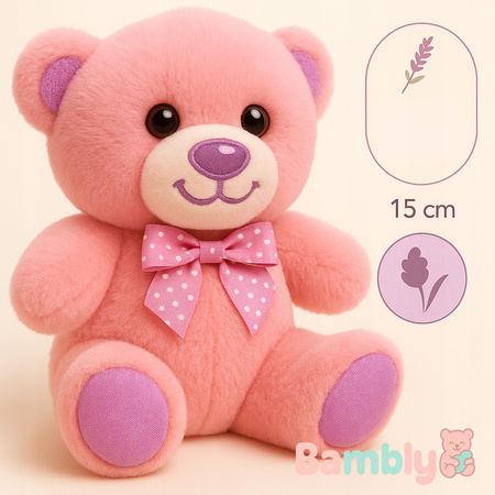 BAMBLY LAWENDOWY MIŚ PLUSZOWY PLUSZAK MASKOTKA PRZYTULANKA RÓŻOWY 15CM