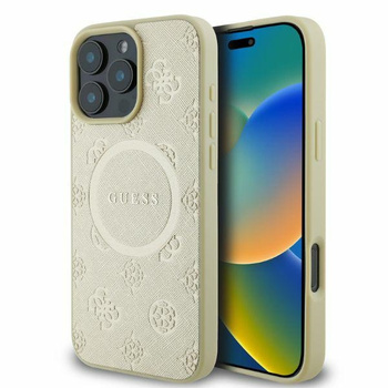GUESS POKROWIEC DO IPHONE 16 PRO SAFIANO PEONY CLASSIC LOGO HARDCASE ZŁOTE