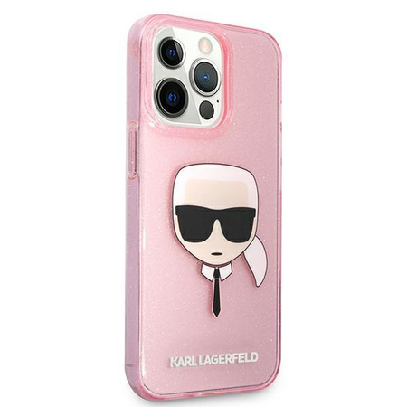 Etui Karl Lagerfeld KLHCP13XKHTUGLP na iPhone 13 Pro Max - różowe Glitter Karl's Head