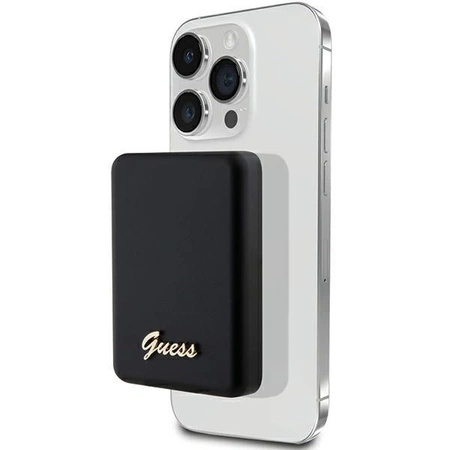 Powerbank indukcyjny Guess MagSafe Metal Script Logo 5W 3000mAh - czarny