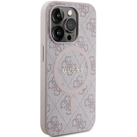 Etui Guess 4G Collection Leather Metal Logo MagSafe na iPhone 14 Pro Max - różowe