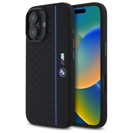 BMW ETUI HARDCASE DO IPHONE 16 6.1 DO MAGSAFE SILIKONOWE HEXAGON BLUE LINE